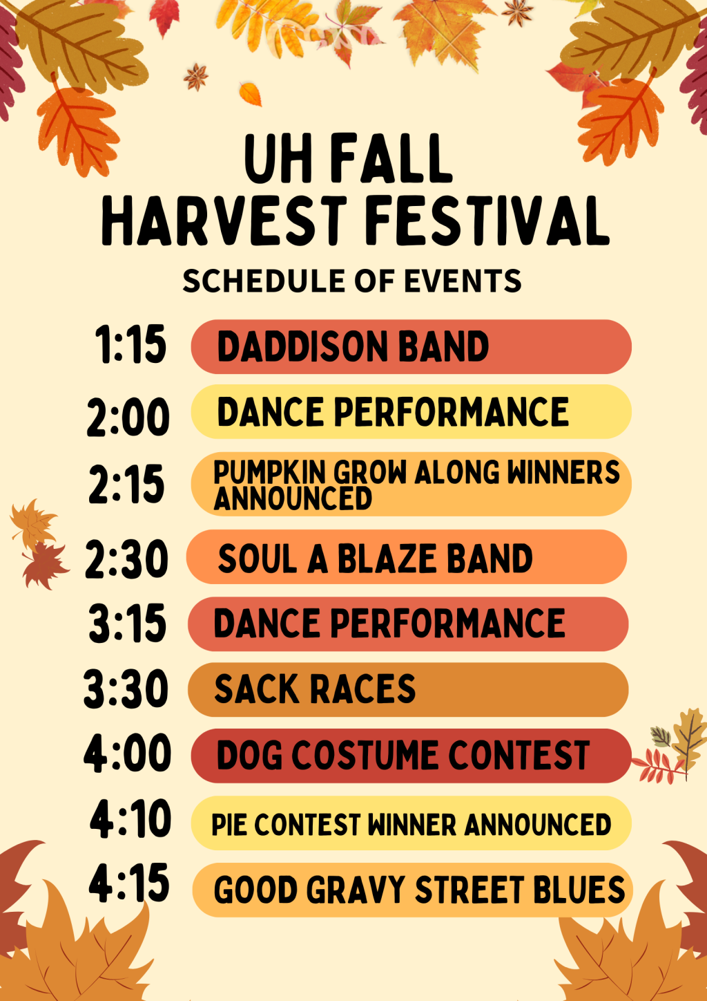 UH Fall Harvest Festival Schedule of Events